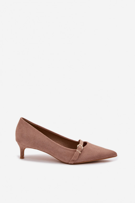 Zapatos beige para mujer con tacón bajo y tacones decorados Pirela
