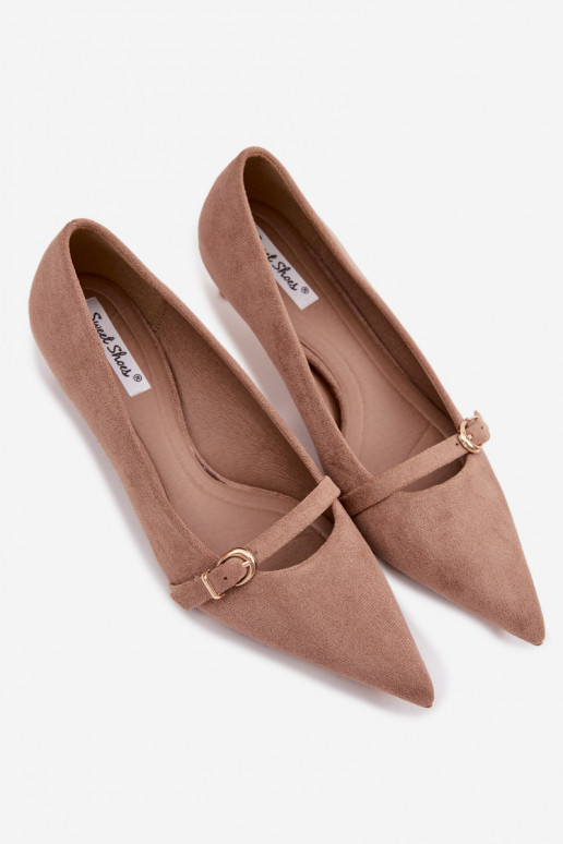 Zapatos beige para mujer con tacón bajo y tacones decorados Pirela