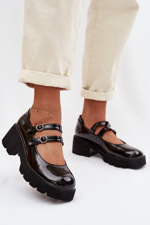Zapatos negros para mujer con efecto charol, tacones y tiras Kamira