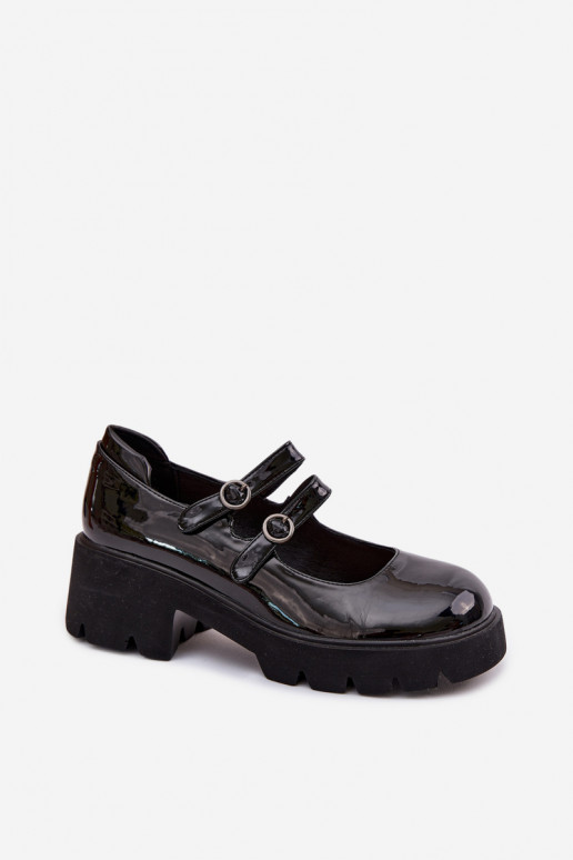 Zapatos negros para mujer con efecto charol, tacones y tiras Kamira