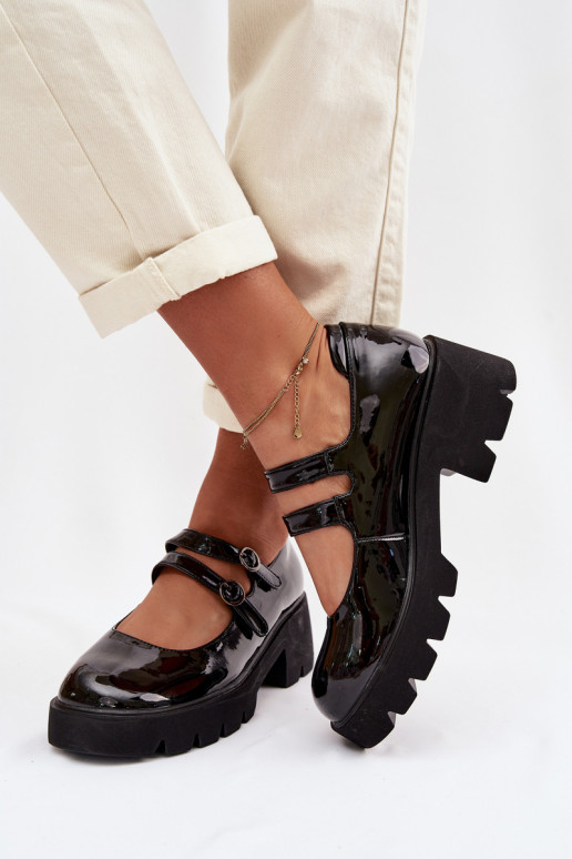 Zapatos negros para mujer con efecto charol, tacones y tiras Kamira