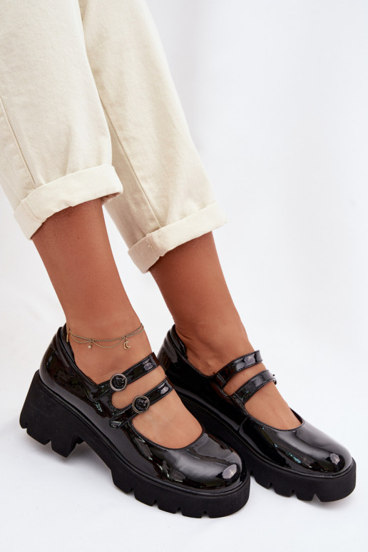Zapatos negros para mujer con efecto charol, tacones y tiras Kamira