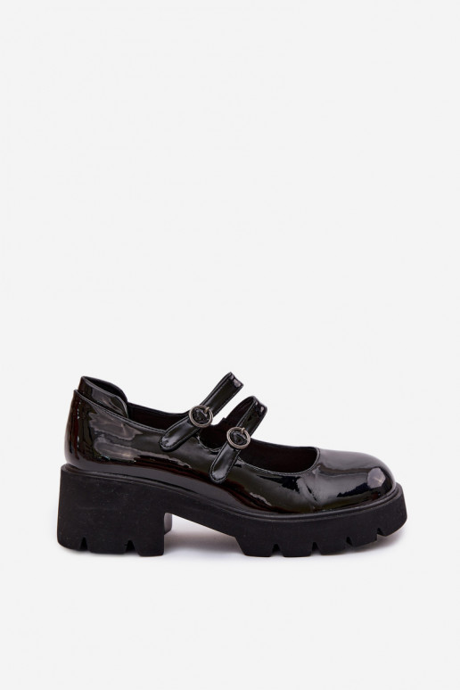 Zapatos negros para mujer con efecto charol, tacones y tiras Kamira
