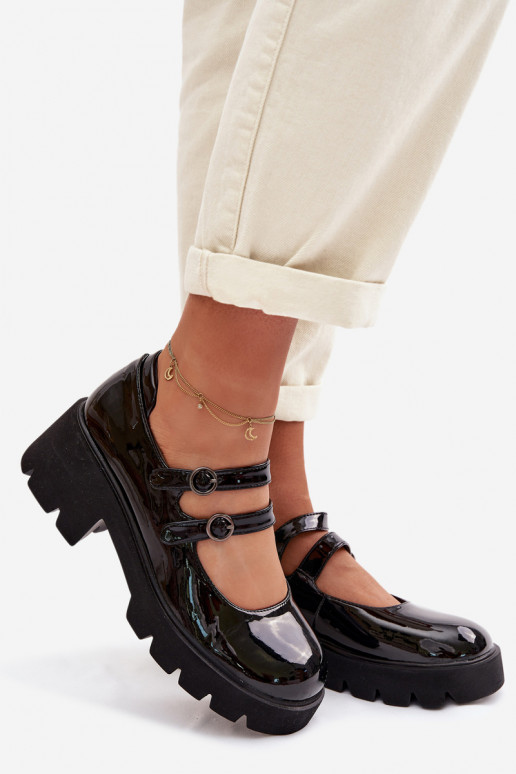 Zapatos negros para mujer con efecto charol, tacones y tiras Kamira