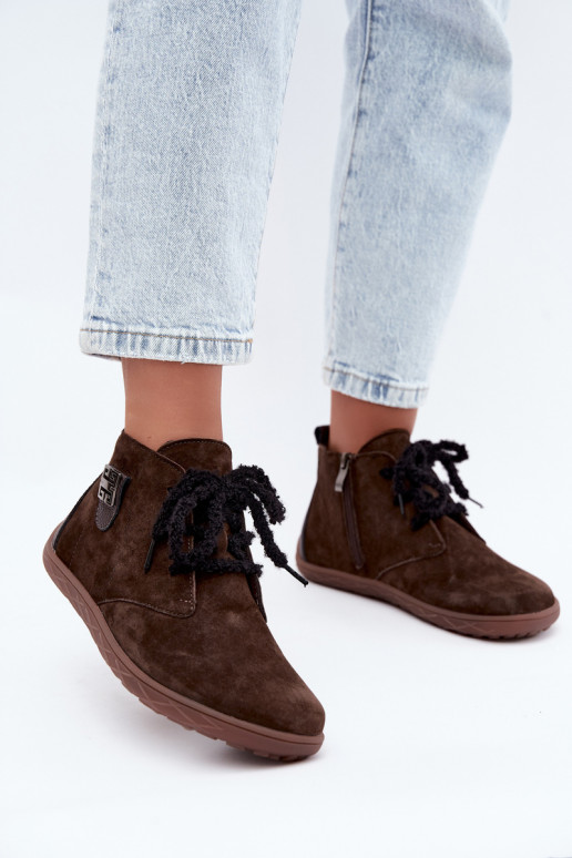 Zapatos barefoot de ante sintético para mujeres en color chocolate Abera