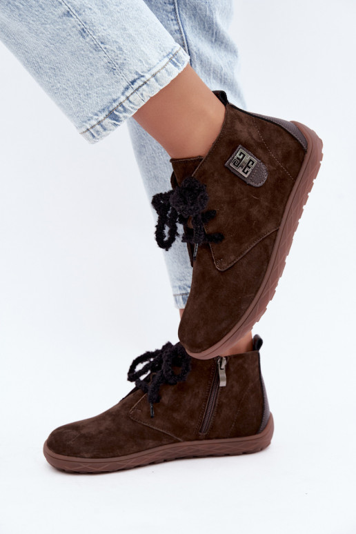 Zapatos barefoot de ante sintético para mujeres en color chocolate Abera