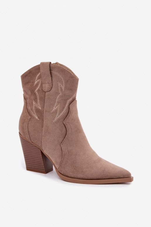 Botines de estilo cowboy para mujeres con tacones en color arena Berella