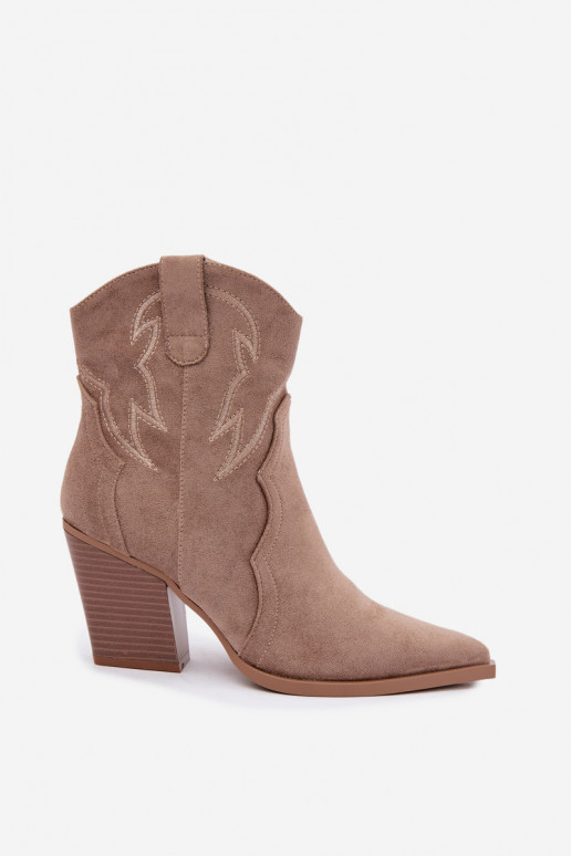 Botines de estilo cowboy para mujeres con tacones en color arena Berella