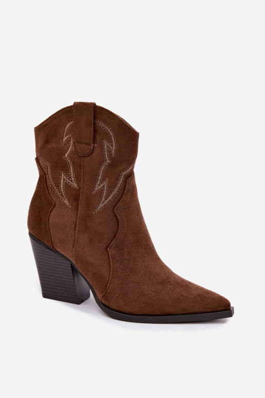 Botines de estilo cowboy para mujeres con tacones en color marrón Berella