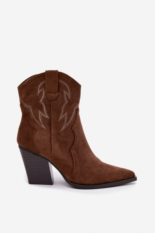 Botines de estilo cowboy para mujeres con tacones en color marrón Berella