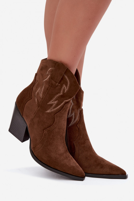 Botines de estilo cowboy para mujeres con tacones en color marrón Berella