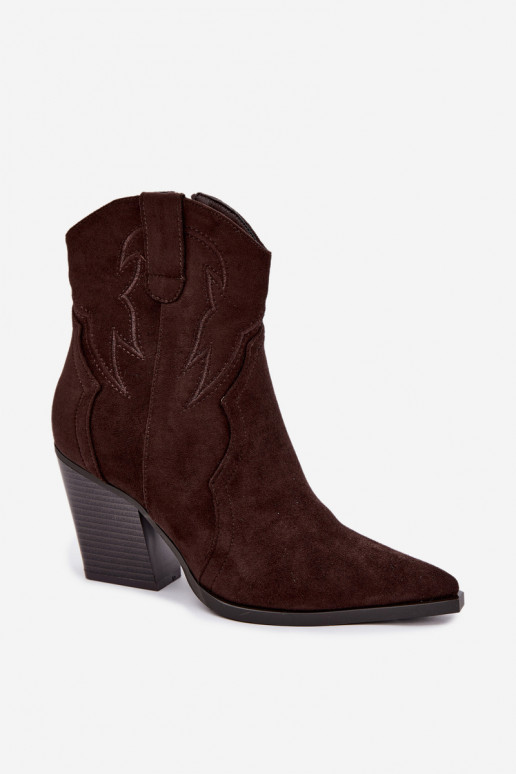 Botines de estilo cowboy para mujeres con tacones en color chocolate Berella