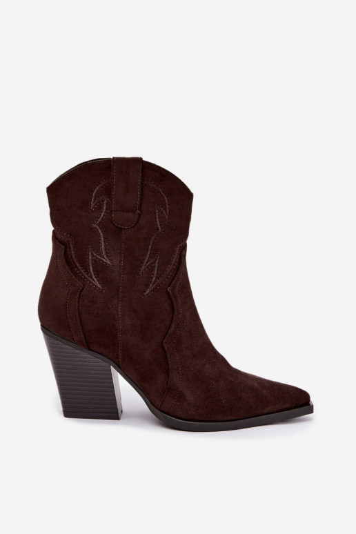 Botines de estilo cowboy para mujeres con tacones en color chocolate Berella