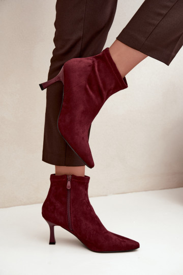 Botines de mujer con tacón delgado y costuras en color burdeos Clancy 2