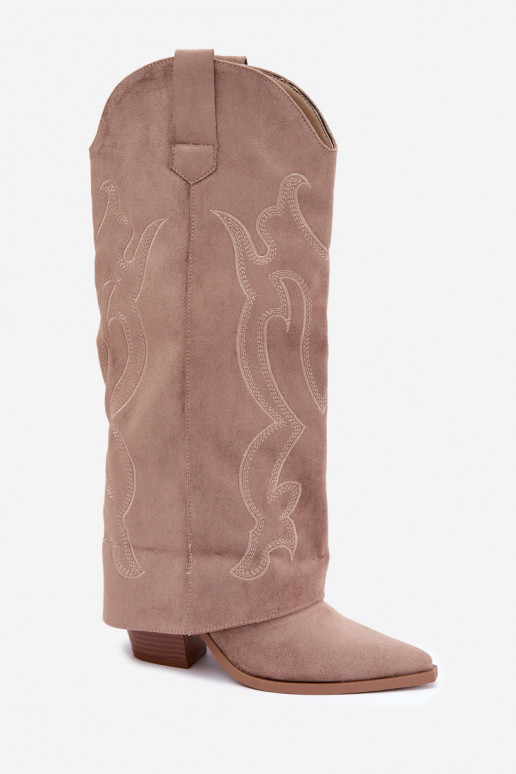 Botas largas de estilo cowboy con tacón y caña cosida en color caqui Irella