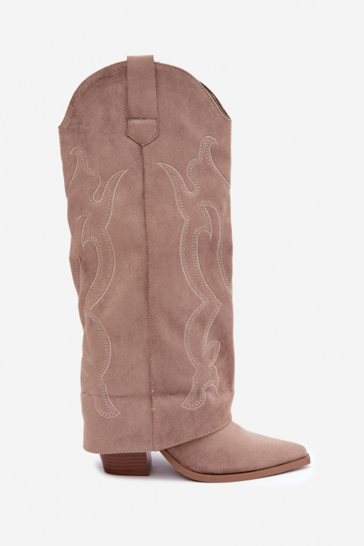 Botas largas de estilo cowboy con tacón y caña cosida en color caqui Irella