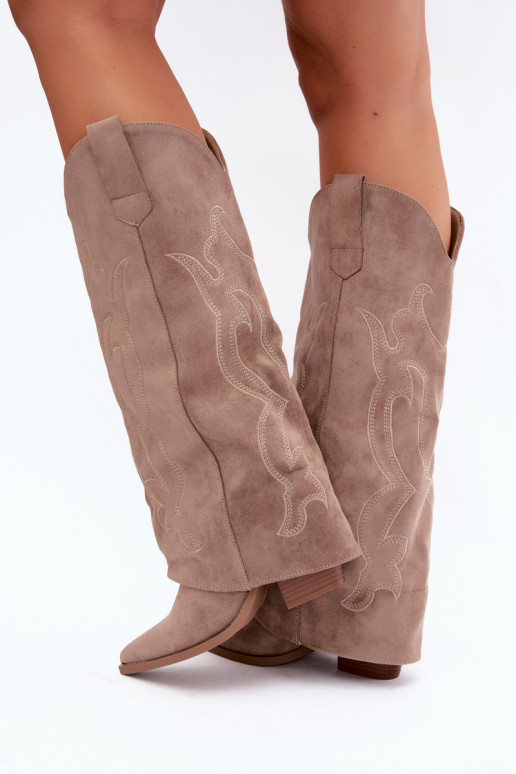 Botas largas de estilo cowboy con tacón y caña cosida en color caqui Irella