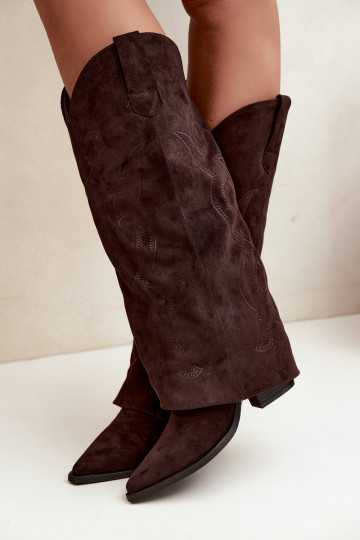 Botas largas de estilo cowboy con tacón y caña cosida en color chocolate Irella