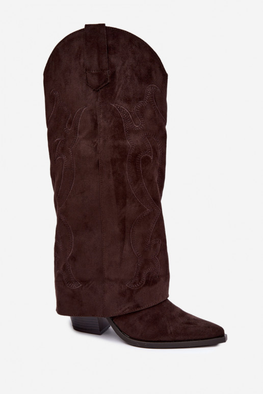 Botas largas de estilo cowboy con tacón y caña cosida en color chocolate Irella