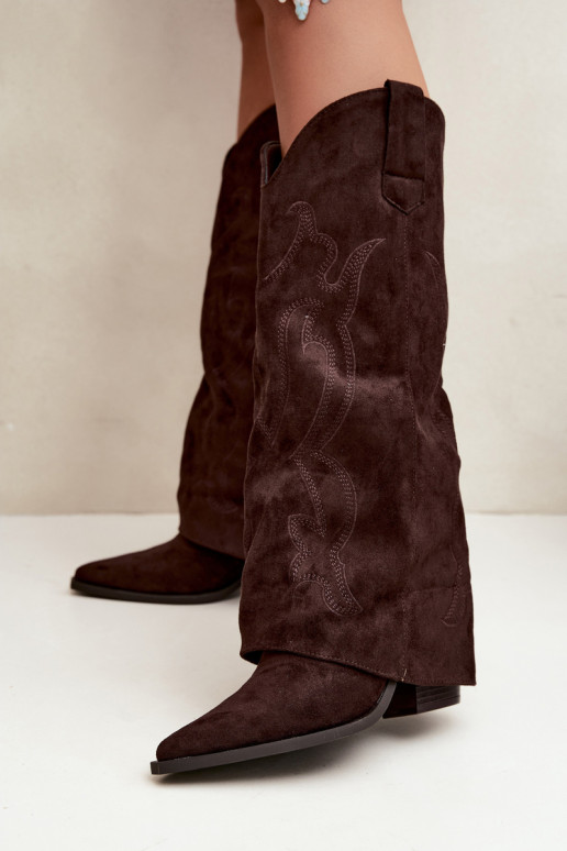 Botas largas de estilo cowboy con tacón y caña cosida en color chocolate Irella