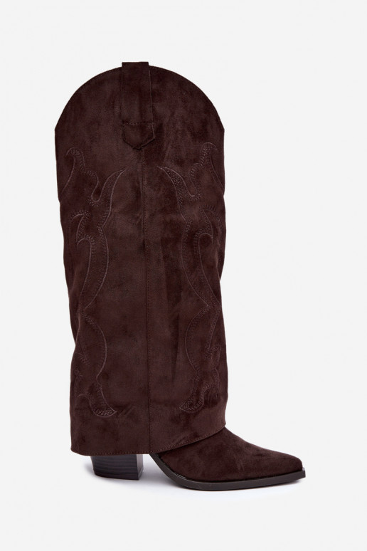 Botas largas de estilo cowboy con tacón y caña cosida en color chocolate Irella