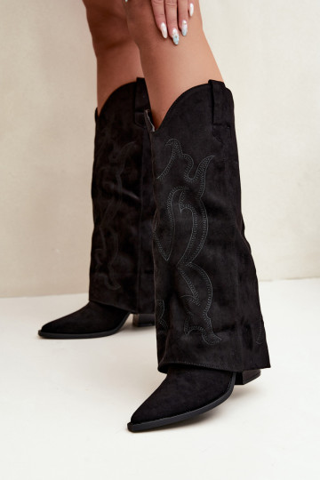 Botas largas de estilo cowboy con tacón y caña cosida en color negro Irella