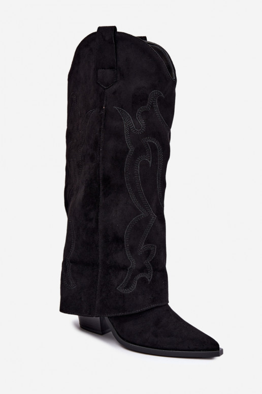 Botas largas de estilo cowboy con tacón y caña cosida en color negro Irella