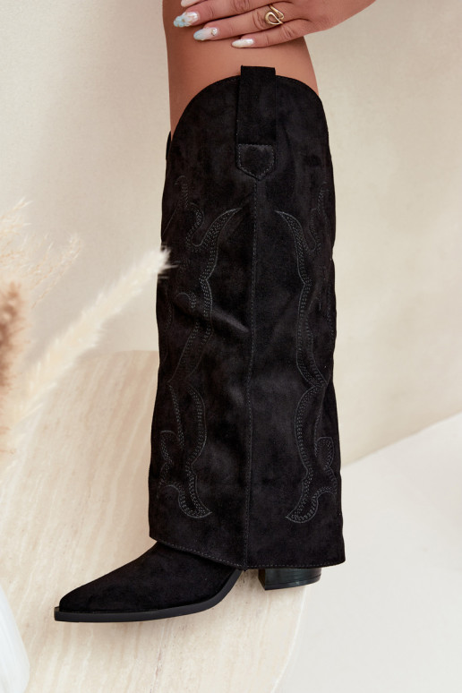 Botas largas de estilo cowboy con tacón y caña cosida en color negro Irella