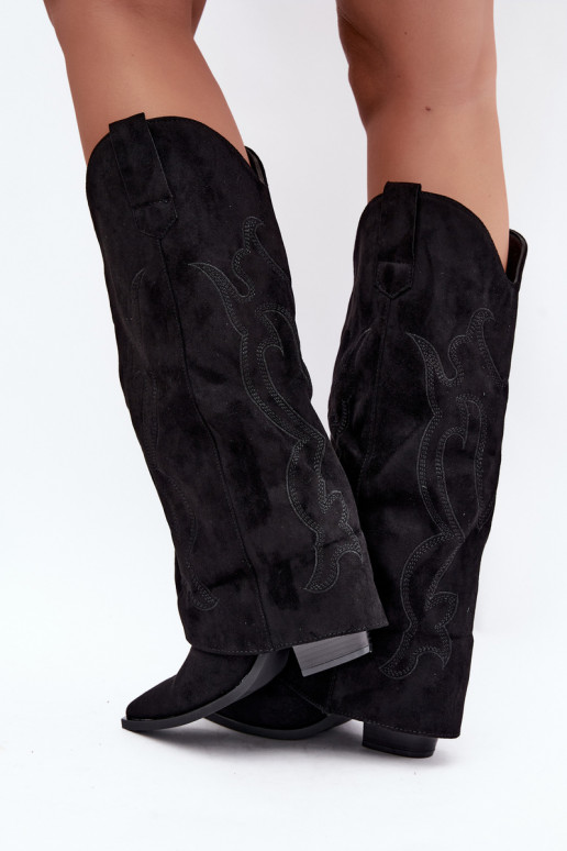 Botas largas de estilo cowboy con tacón y caña cosida en color negro Irella
