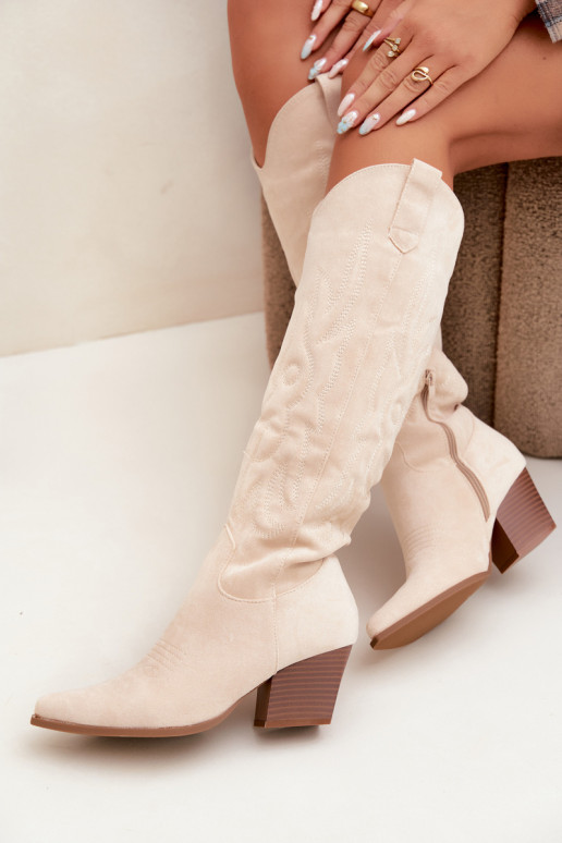 Botines de color marfil estilo vaquero con tacones Glenor