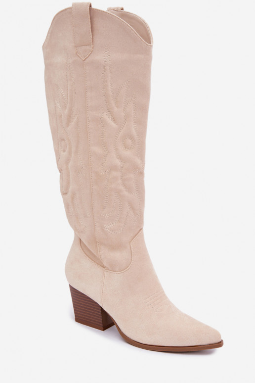 Botines de color marfil estilo vaquero con tacones Glenor