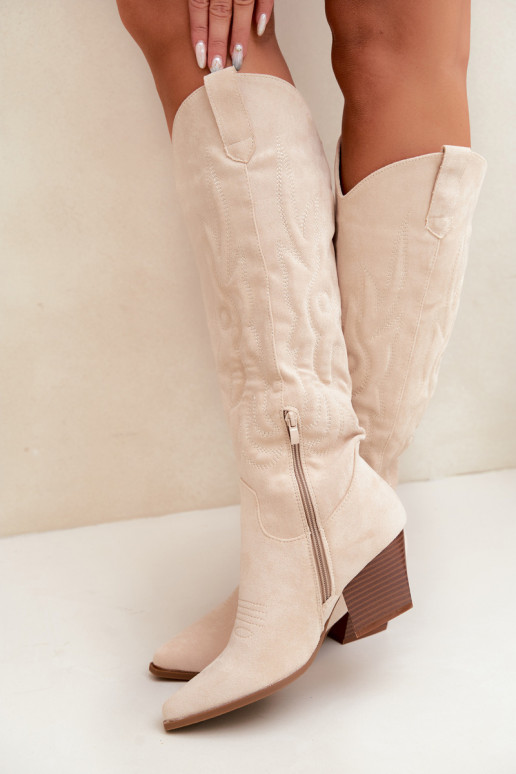 Botines de color marfil estilo vaquero con tacones Glenor