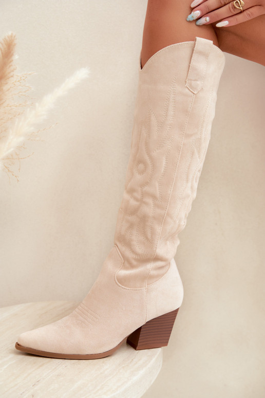 Botines de color marfil estilo vaquero con tacones Glenor