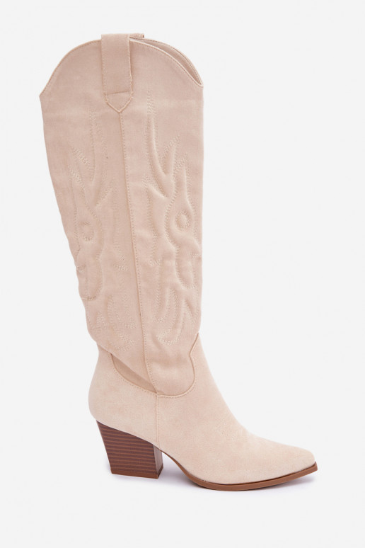 Botines de color marfil estilo vaquero con tacones Glenor