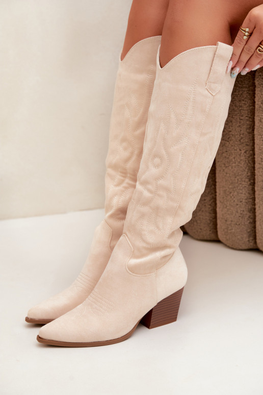 Botines de color marfil estilo vaquero con tacones Glenor