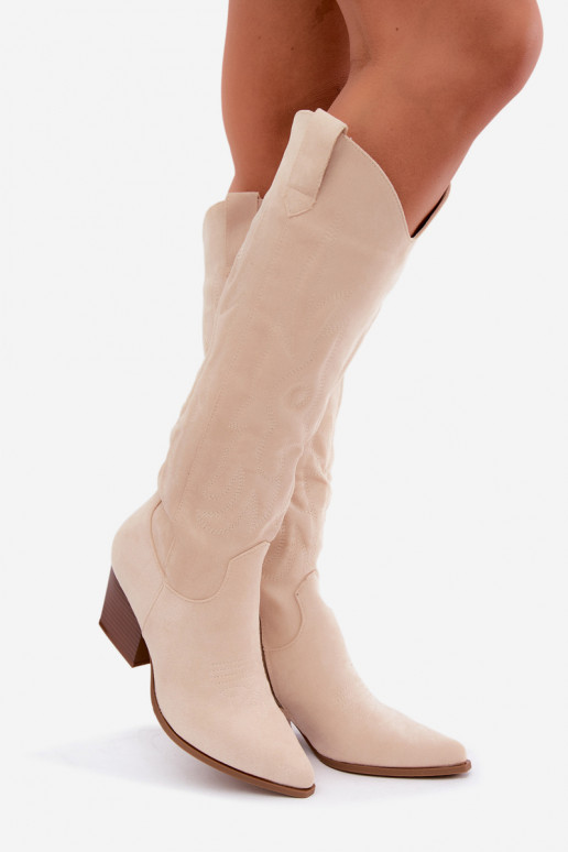Botines de color marfil estilo vaquero con tacones Glenor