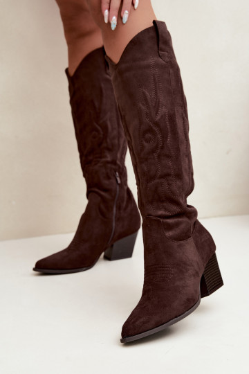 Botines de color chocolate estilo vaquero con tacones Glenor