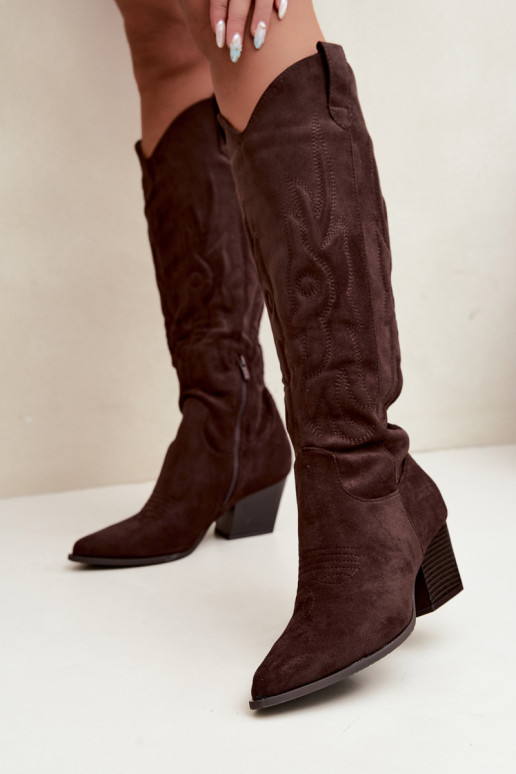 Botines de color chocolate estilo vaquero con tacones Glenor