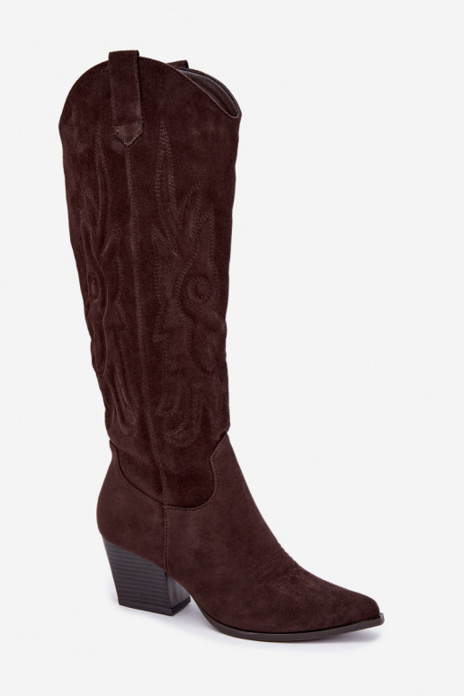 Botines de color chocolate estilo vaquero con tacones Glenor