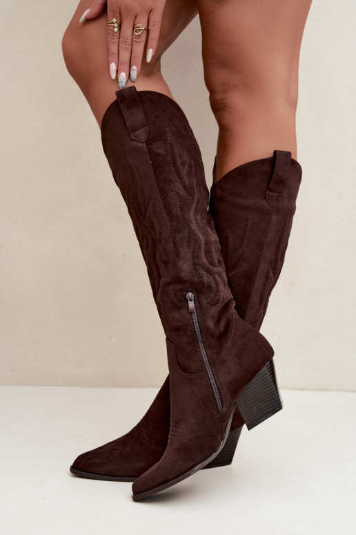 Botines de color chocolate estilo vaquero con tacones Glenor