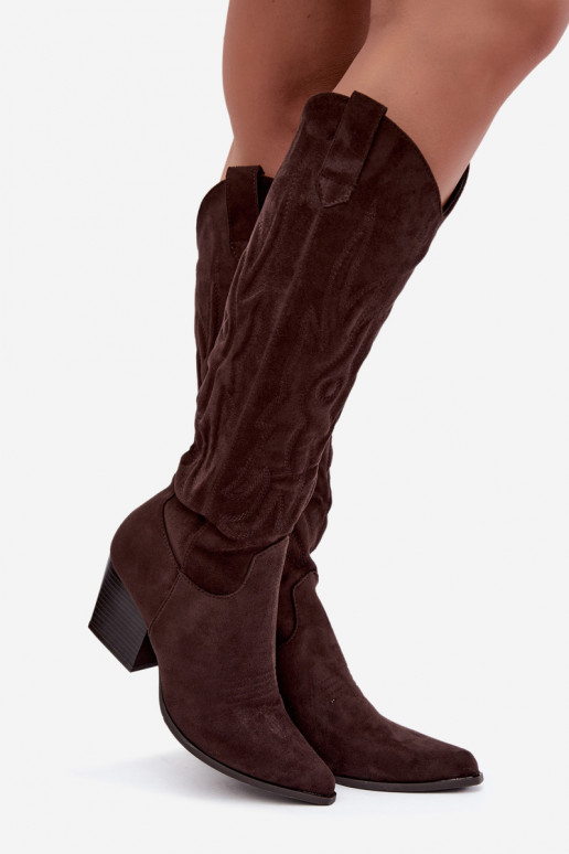 Botines de color chocolate estilo vaquero con tacones Glenor