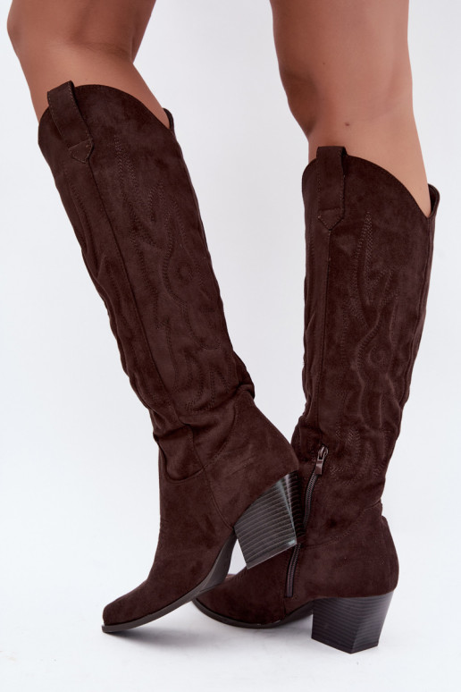 Botines de color chocolate estilo vaquero con tacones Glenor
