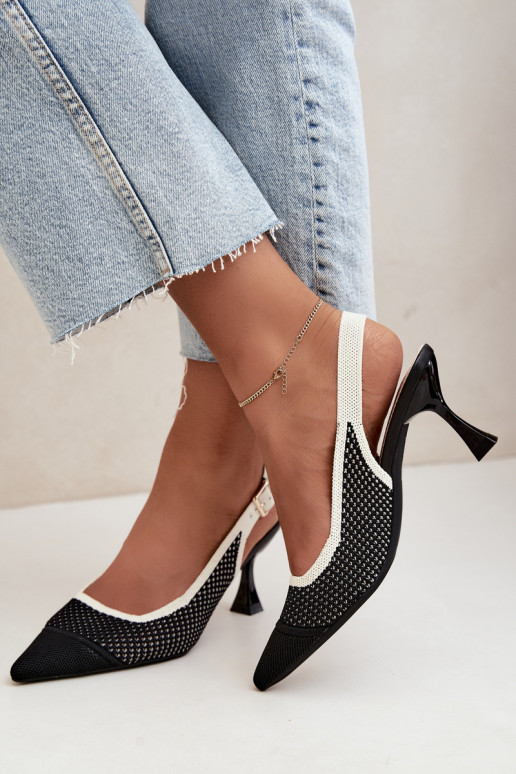 Sandalias de tacón alto caladas negras Evania