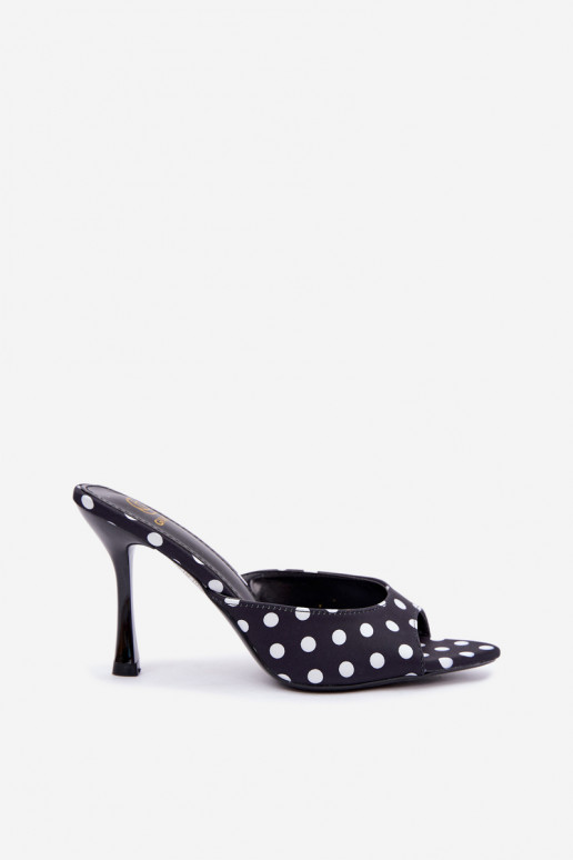 Sandalias con tacones finos y lunares de color negro Pevra