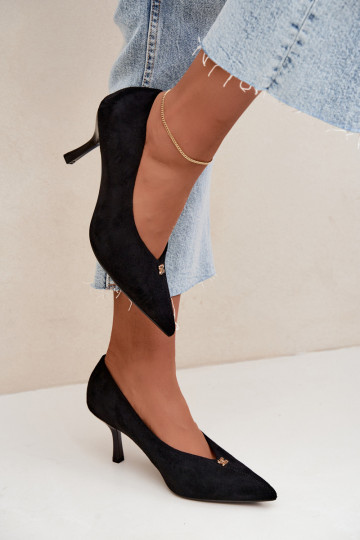 Sandalias de ante sintético con detalles dorados de color negro Adessa