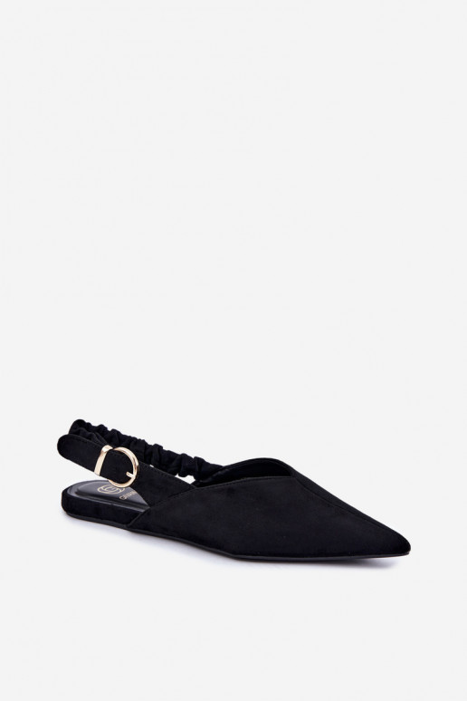Bailarinas con talones abiertos, cintas decorativas y hebillas en color negro Harton
