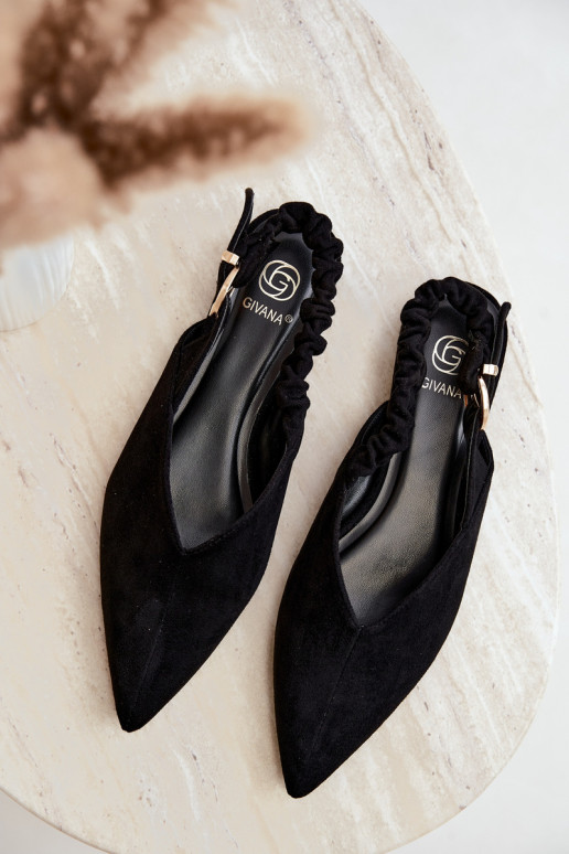 Bailarinas con talones abiertos, cintas decorativas y hebillas en color negro Harton