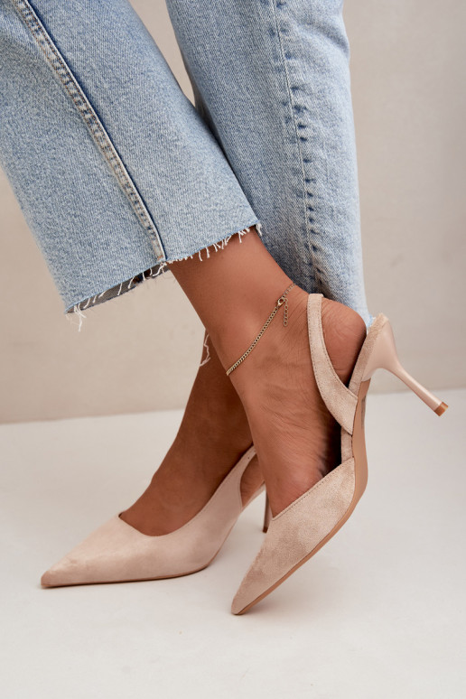 Sandalias de ante sintético Czekolado Cassy con tacones finos en color arena