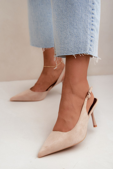 Sandalias de ante sintético Czekolado Cassy con tacones finos en color arena 2