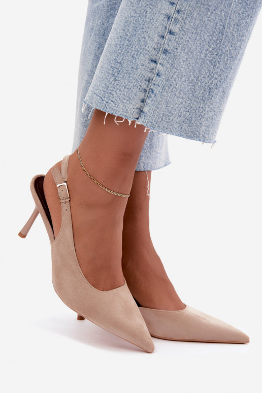 Sandalias de ante sintético Czekolado Cassy con tacones finos en color arena